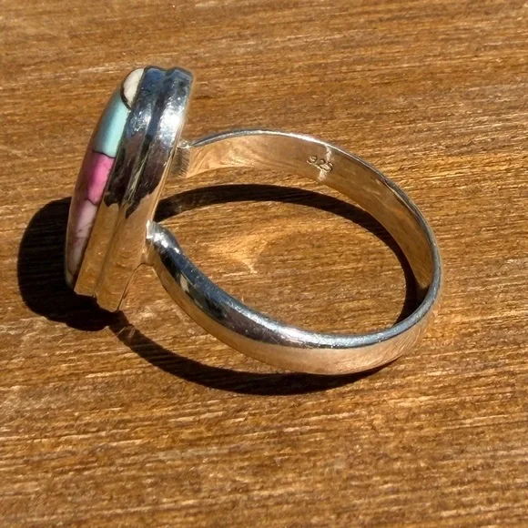 Artisan Crafted Cotton Candy Sterling Silver Oval Ring - Picture 7 of 9